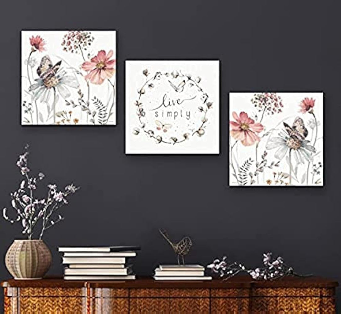 Set of 3 Modern Floral tableau, 40x40 per piece, Prints on wood - 2725516257530