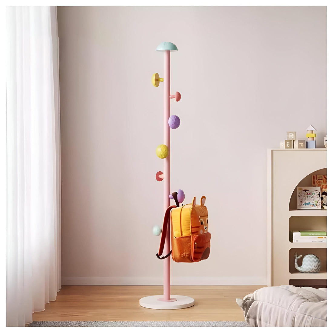 Room Organizer - Single Rod Children's Coat Rack with Cartoon/Leaf Hooks for Hanging Clothes, Bags, and Books in Bedroom or Playroom (Option 2, B)