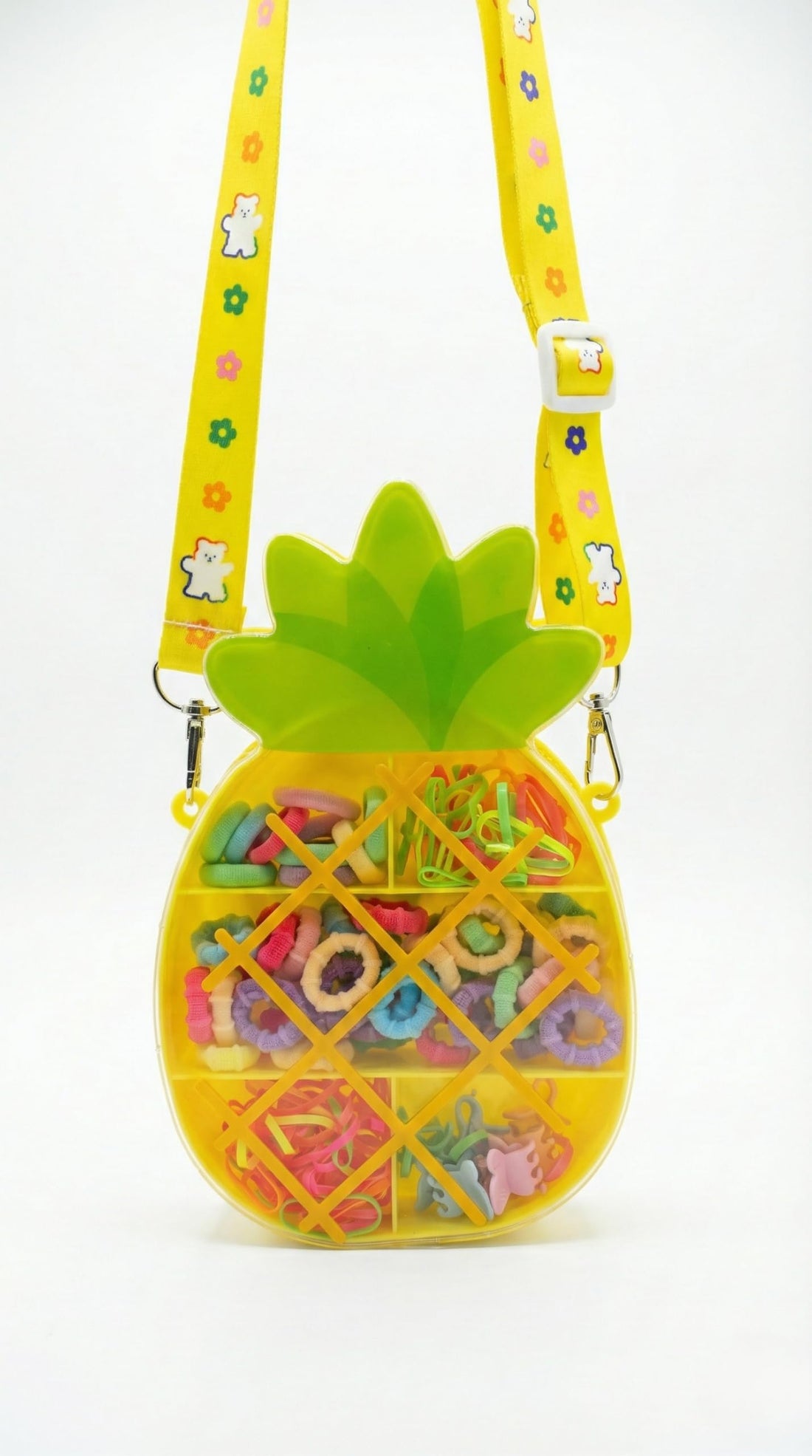 Nopatia Assorted Hair Accessories Set in Pineapple Bag - Creative Design Universal Hair Ties Set - Portable Storage Bag with Shoulder Strap, Divider Design and Organizer