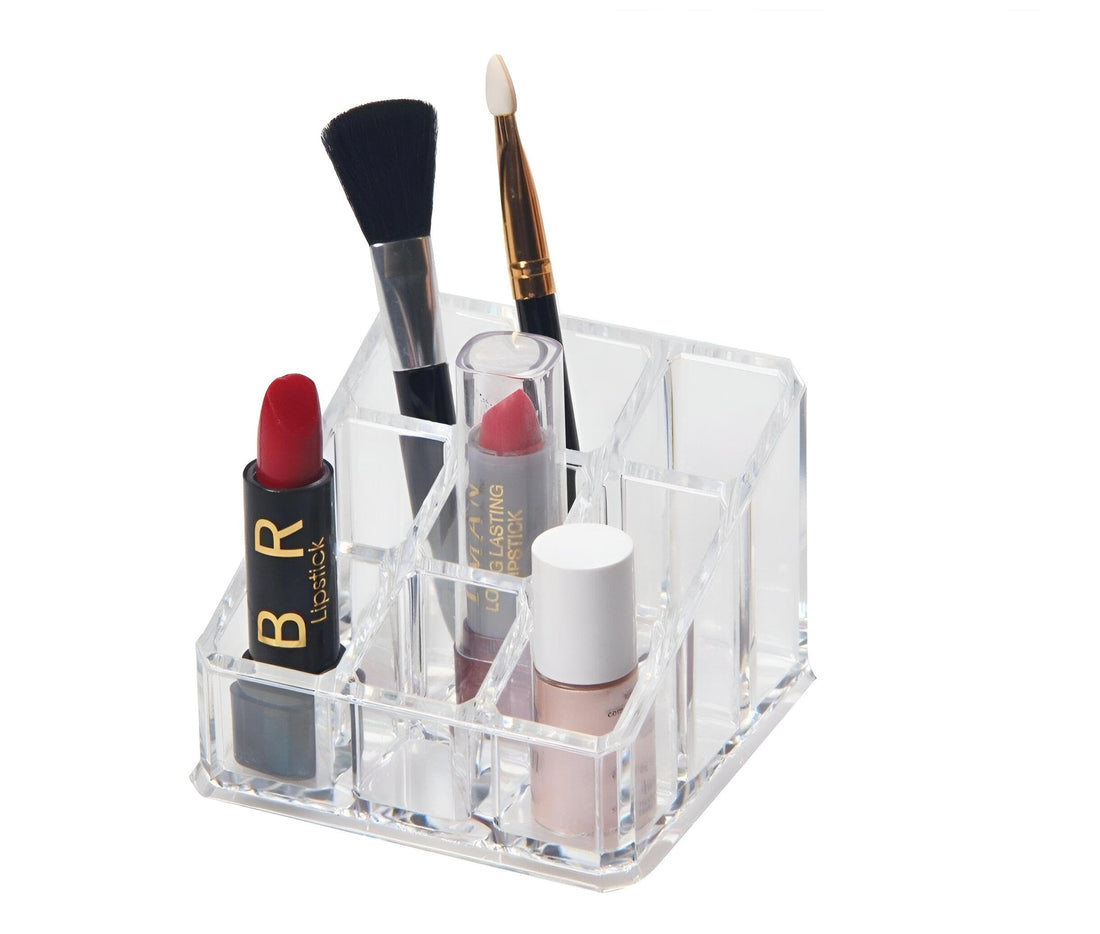Makeup Storage - Clear 9 Grids Lipstick Holder Stand for Lip Gloss and Cosmetic Bottles, Stylish Organizer for Your Beauty Collection