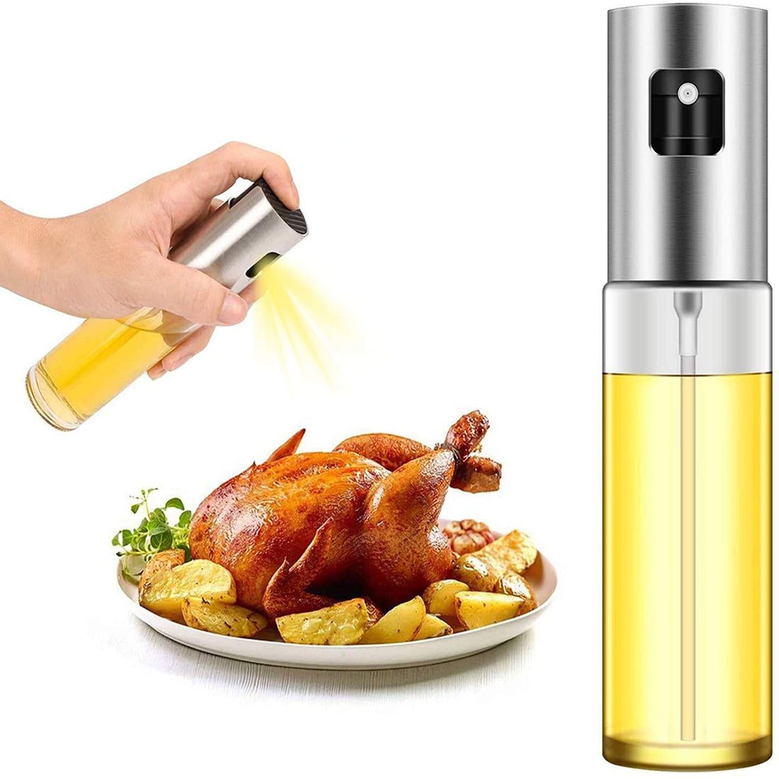 JAY AMBE Enterprise Oil Sprayer for Cooking, Refillable Stainless Steel Oil Dispenser with Mini Funnel, Vinegar Glass Spray Bottle for BBQ, Salad, Baking, Grilling, Roasting and Frying (100ML)