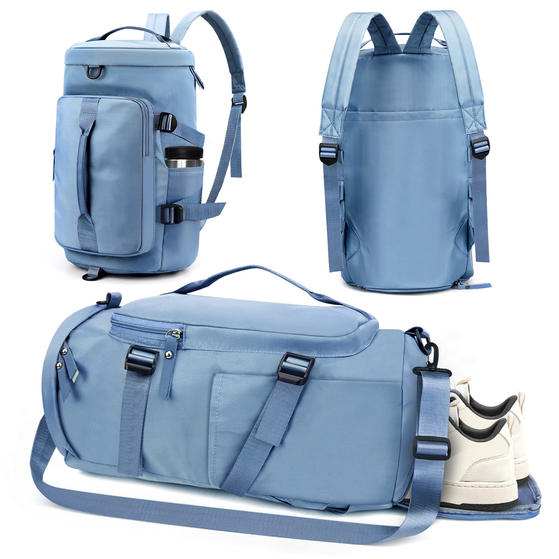 KETIEE Gym Bag for Women Men, Travel Backpack Carry On Backpack Weekender Overnight Bag Waterproof Hiking Rucksack Daypack Sports Duffle Bag with Shoes Compartment & Dry Wet Separated, Blue, 42 L,