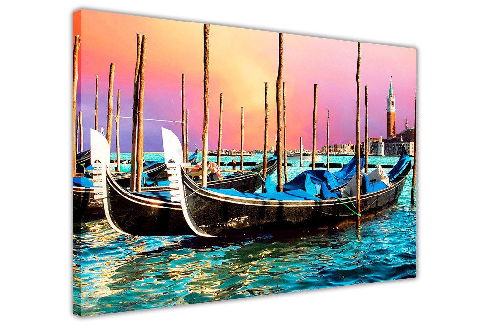 ITALY VENICE RIVER GONDOLA BOATS WALL ART FRAMED PRINTS DECORATION PICTURES CITY IMAGES SIZE: 20" X 12" (50CM X 30CM)
