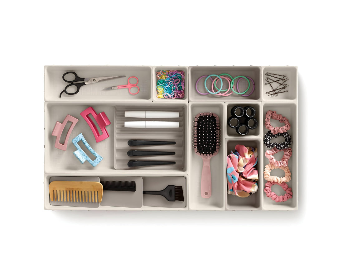 Beauty - Stackable divider boxes for storing makeup, grooming accessories, nail polish bottles, skincare tools, hairpins and jewelry ensuring well-ordered and clutter-free drawers