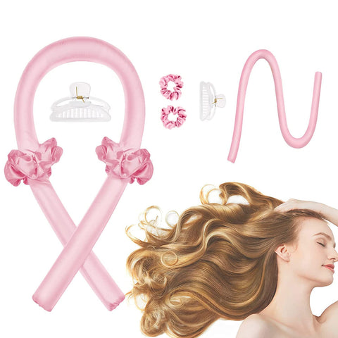 CORATED Heatless Curling Rod Headband, No Heat Silk Ribbon Rollers for Overnight Sleeping Curls, Styling Kit with Hair Clips and Scrunchie (Random color)
