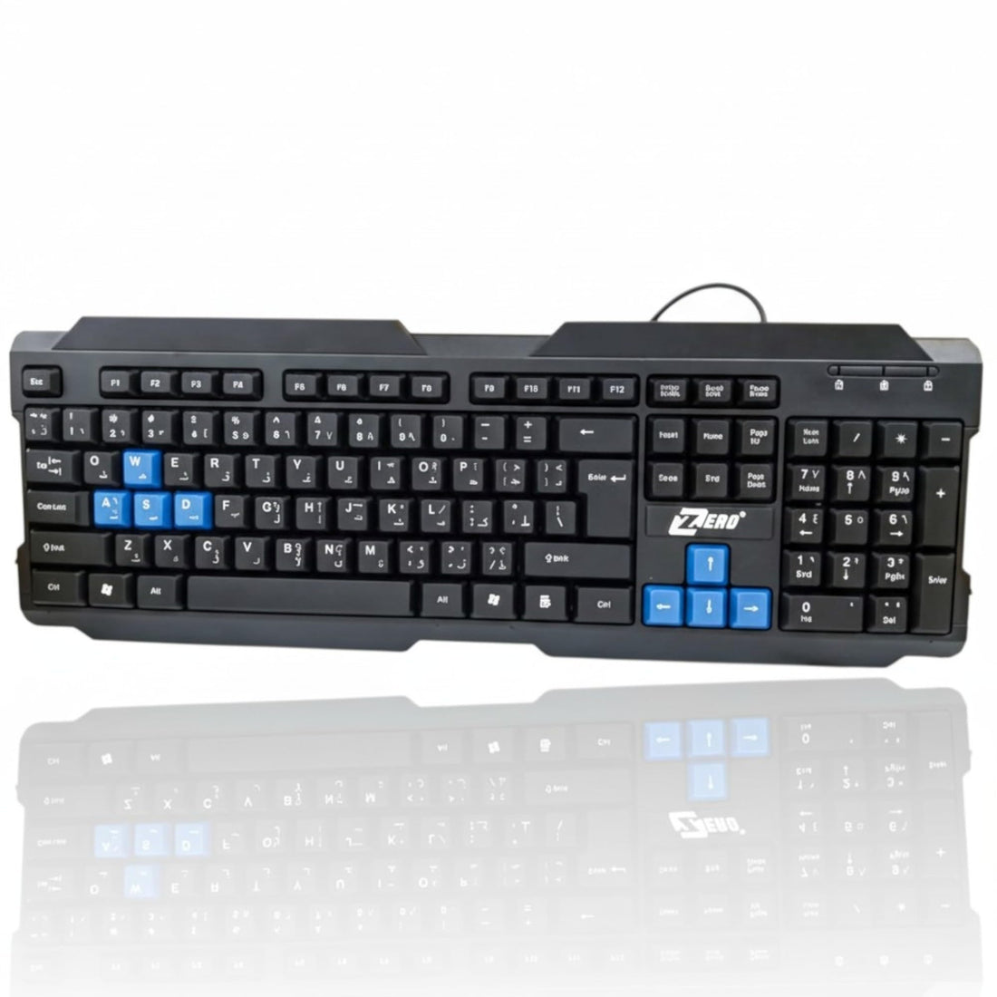 ZERO Wired Gaming Keyboard with Rainbow LED Backlighting, Silent Keys, English & Arabic Layout, Multimedia Shortcuts, Elegant Ergonomic Design (ZR-600)