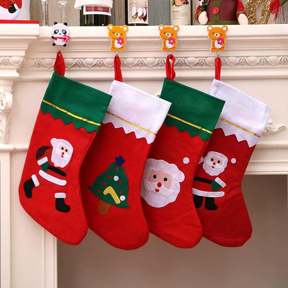 Christmas Stocking Set, Santa Stockings, Set of 4 Christmas Stockings, Christmas Stockings to Hang, Christmas Stockings Gift Bag, Christmas Tree Decorations (36 × 23 cm)