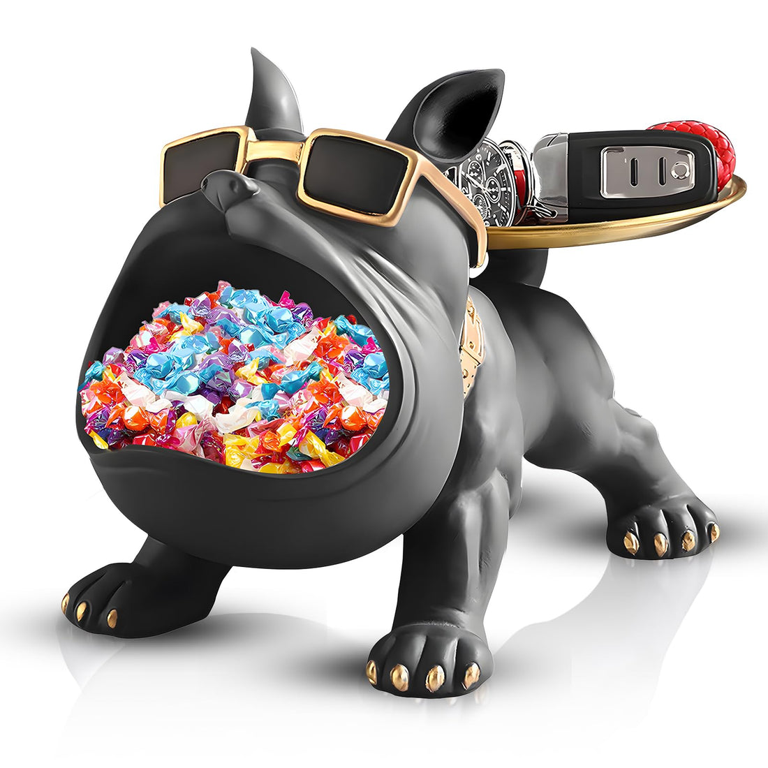 Resin French Bulldog Tray Statue, Bulldog Candy Dish Key Holder Bowl, Storage Ornament Sculpture for Office Desk Home Decor Figurines Entryway Table Decor (Climbing,Black)