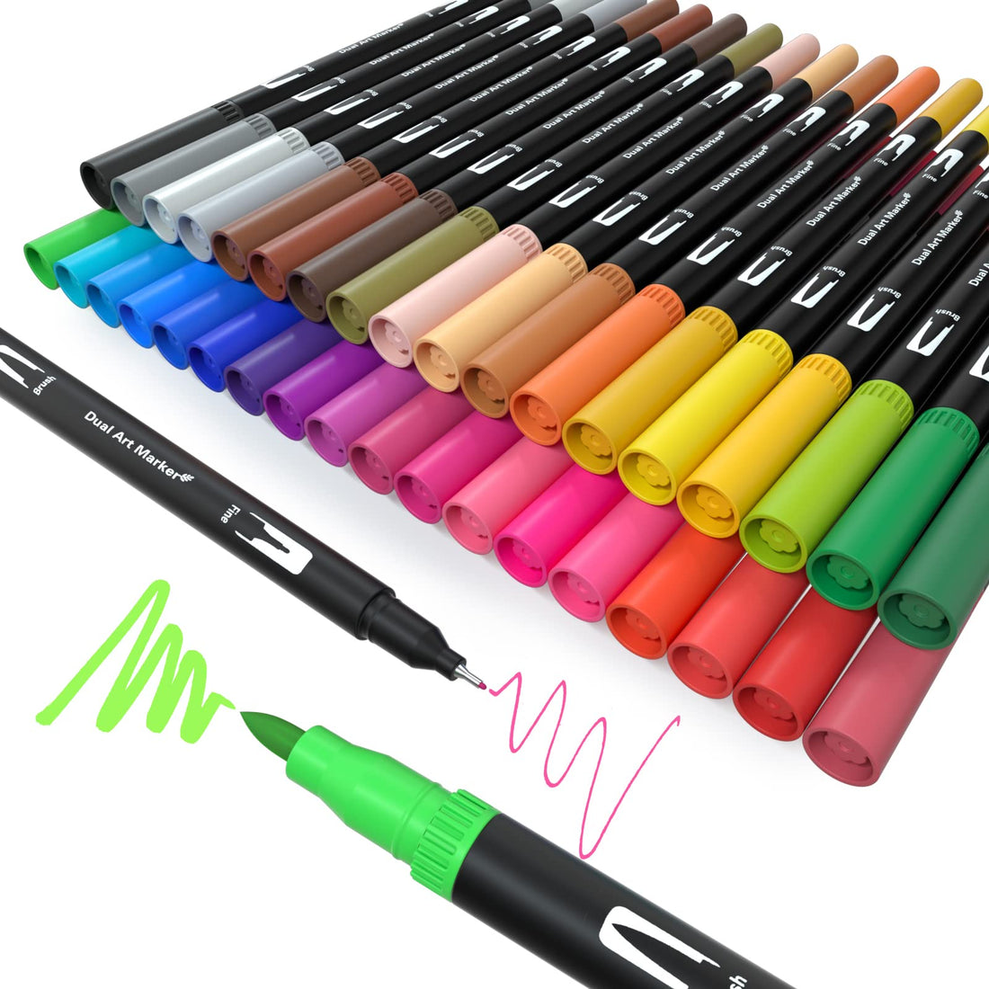 MISDUWA Dual Brush Pen Set, 36 Colours Brush Pens with Two Tips, Double Fibre Pens, Felt Tip Pens, 0.4 mm Fineliner and 1-2 mm Fibre-Tip Watercolour Pens
