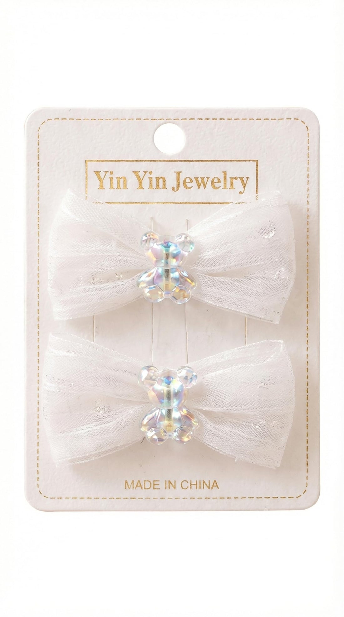 Nopatia Fashion Pink Bow Hair Clips - Bling Crystal Bear Hair Accessories - Soft Fashion Beauty Pieces Make You Charming and Unique (White)