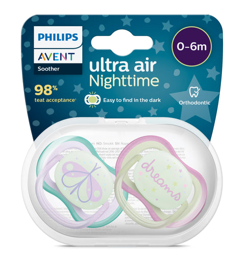 Philips Avent Ultra Air Night Pacifier 0-6 Months, Pack of 2, Girls