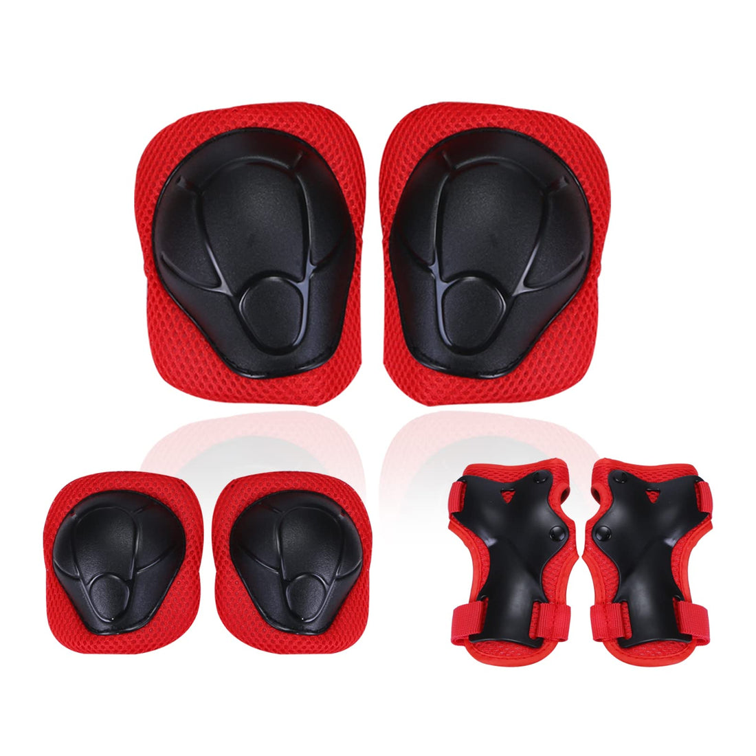 Beauenty Kids Protective Gear Set,Adjustable Kids Knee Pads Elbow Pads Wrist Guards for Skating Cycling Bike Rollerblading Scooter (Red)