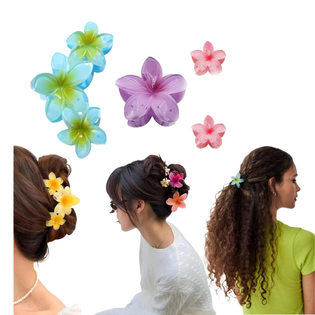 4Pcs Gradient Flower Hair Claw Women Fashion Crab Clip Barrette Ladies Summer Beach Vacation Headwear Hair Decor Accessories Vary Colours