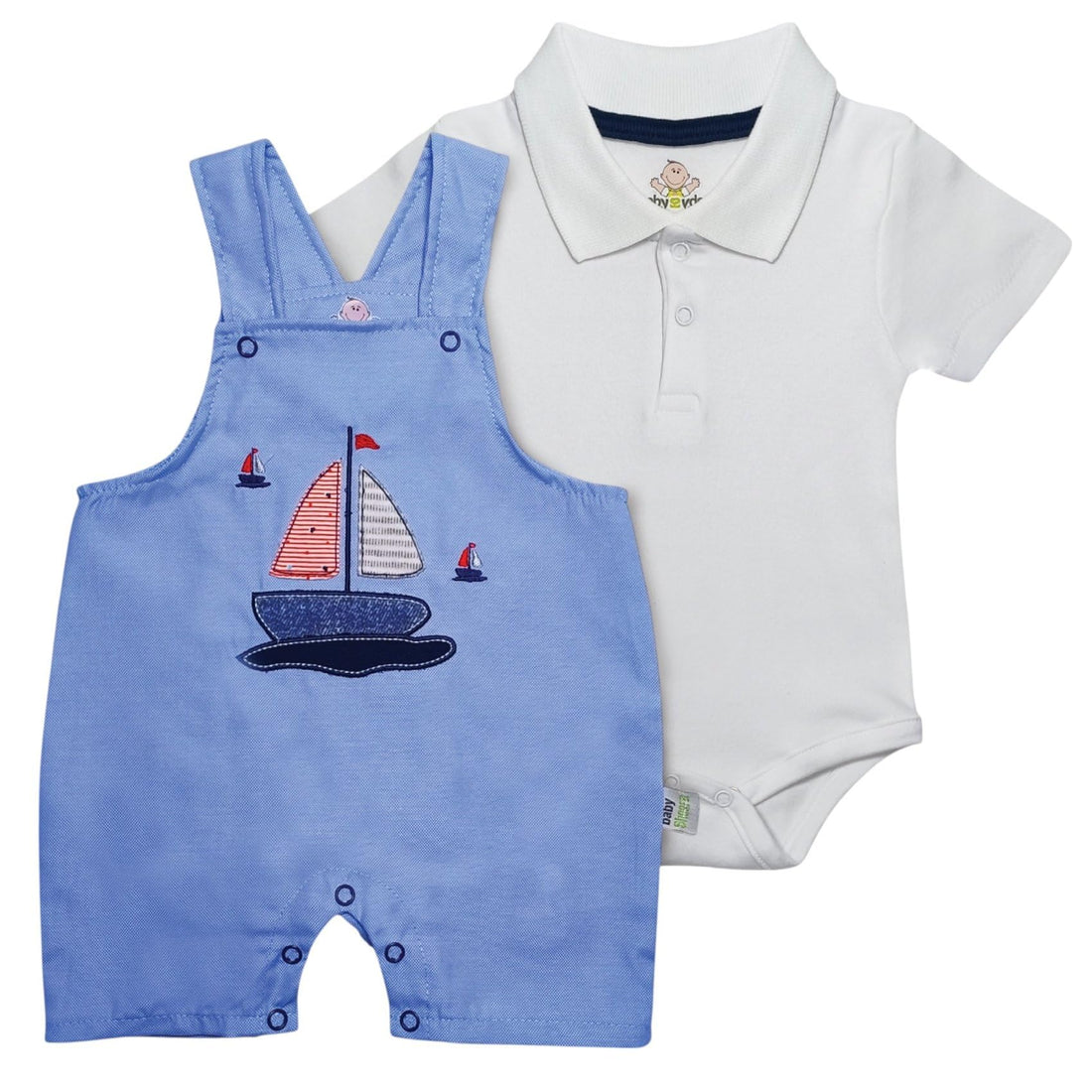 Baby Shoora Boys Half Sleeves&Sleevesless Bodysuit Embroidered Boat Set Of 2 Pieces Half Sleeves&Sleevesless Bodysuit (pack of 1)