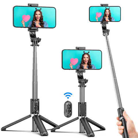 Selfie Stick Tripod, 4 in 1 Extendable Selfie Stick 360° Rotation Tripod Stand with Detachable Wireless Remote Portable Mobile Phone Holder Compatible with GoPro, iPhone, Android Smartphone
