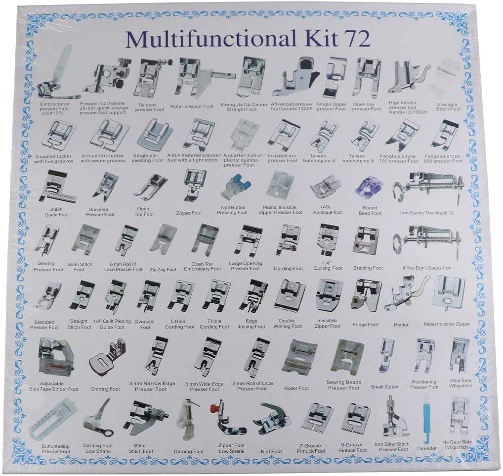 MEETOZ 72pcs Domestic Sewing Machine Presser Feet Set for Brother, Babylock, Singer, Janome, Elna, Toyota, New Home, Simplicity, N, Kenmore, and White Low Shank Sewing Machines