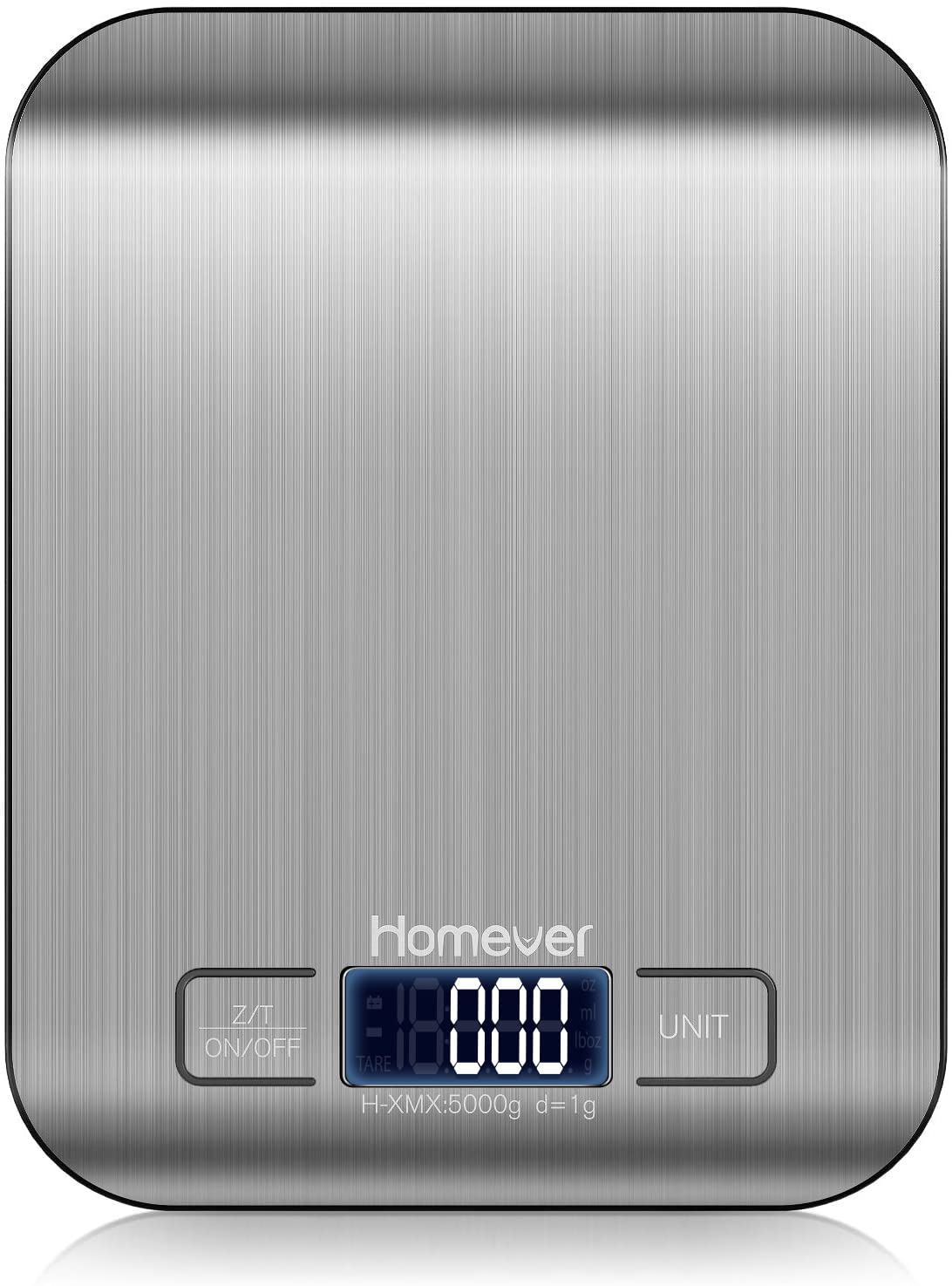 Boston Tech HK105 Digital Kitchen Scale, High Precision Stainless Steel, Waterproof, Capacity 5 kg, LCD Display, Multifunctional with Batteries Included, Tare Function, Downloadable Recipe Book