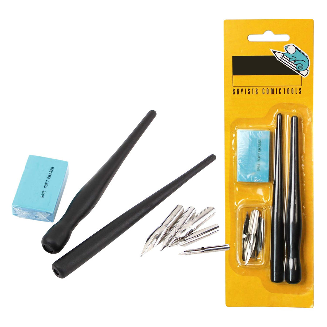 Black Comic Dip Pen Set Ink Writing Calligraphy Pen Artists Drawing Cartoon Pens with 5 Replacement Nibs for Comic Calligraphy Pen-and-Ink Drawing