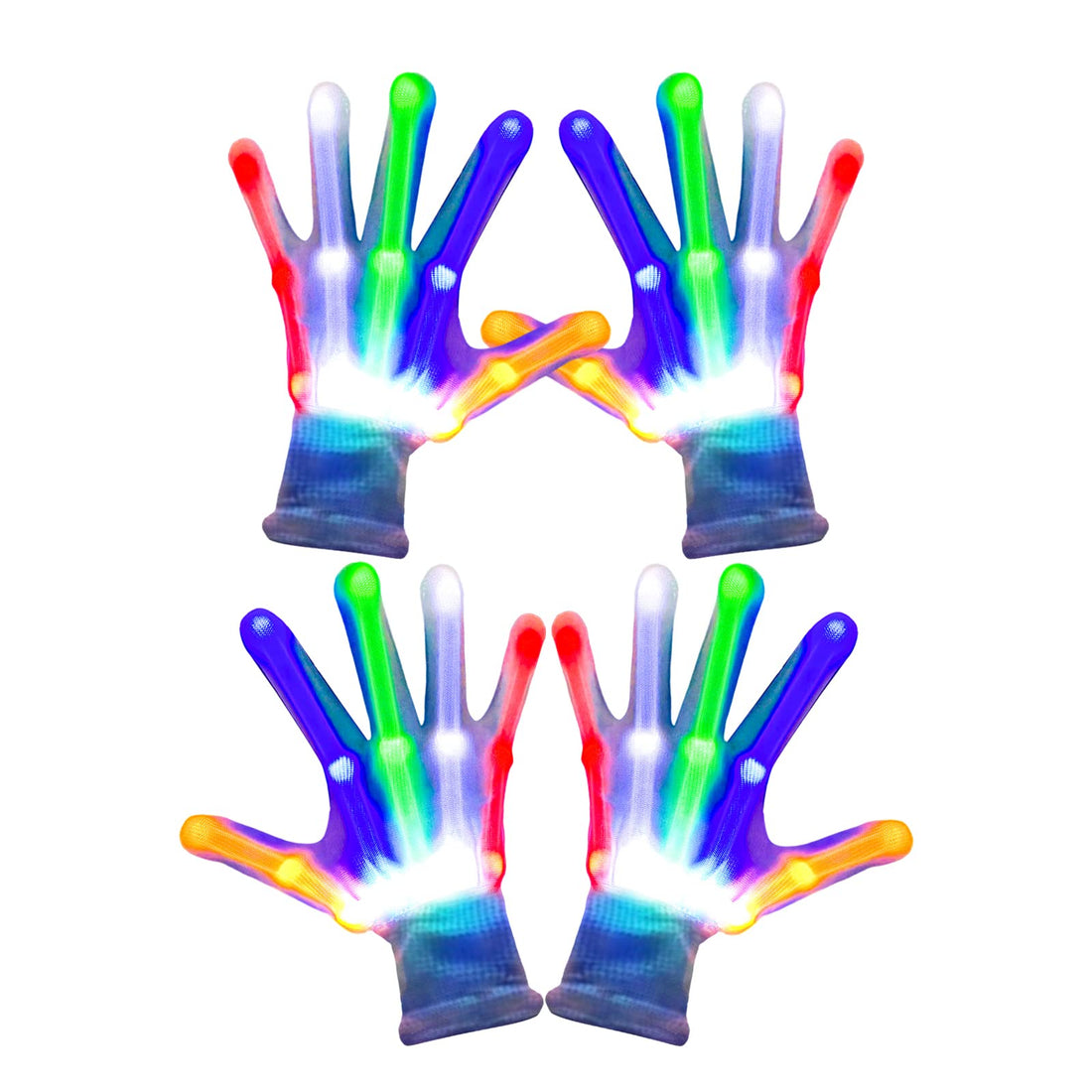 SILEDGN 2 Pairs Led Gloves,Cool Toys Rave Light Up Gloves for Kids,5 Colors 6 Modes Light Up Gloves for Adults,Flashing Toys Party Rave Boys Girls 10-12