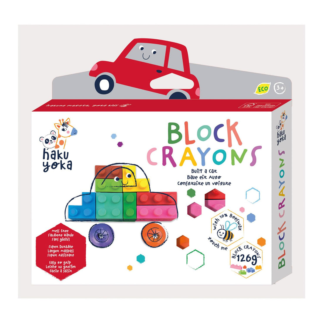 Avenir Haku Yoka 6303083 Block Wax Crayons Set, Car, Wax Crayons in Bright Colours, Wax Crayons in Clamping Block Shape, No Staining, for Children from 3 Years