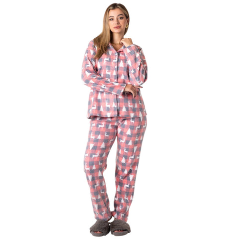 ZECOTEX Women’s Classic Christmas Polar Pajama Set | Soft Winter Sleepwear with Reindeer & Tree Print | Cozy Holiday Loungewear | بيجامة نسائية كريسماس كلاسيك دافئة بطبعة غزالة وشجرة