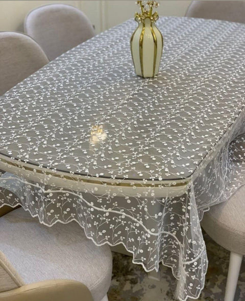 Generic Elegant Lace Tablecloth, White Floral Pattern, 130 x 210 cm, Decorative Dining Table Cover, .flo