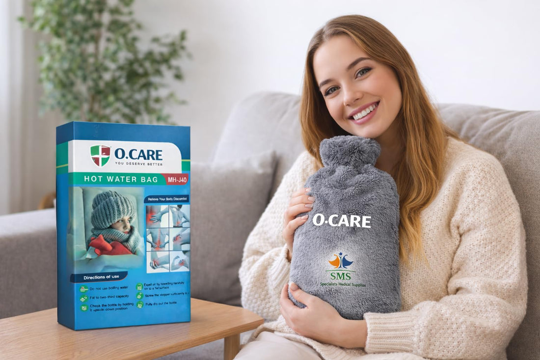 O.CARE MH-J40 Rubber Hot Water Bottle with Grey Flex Cover, 2 Liter, Hot and Cold Thermal Therapy, Pain & Cramp Relief
