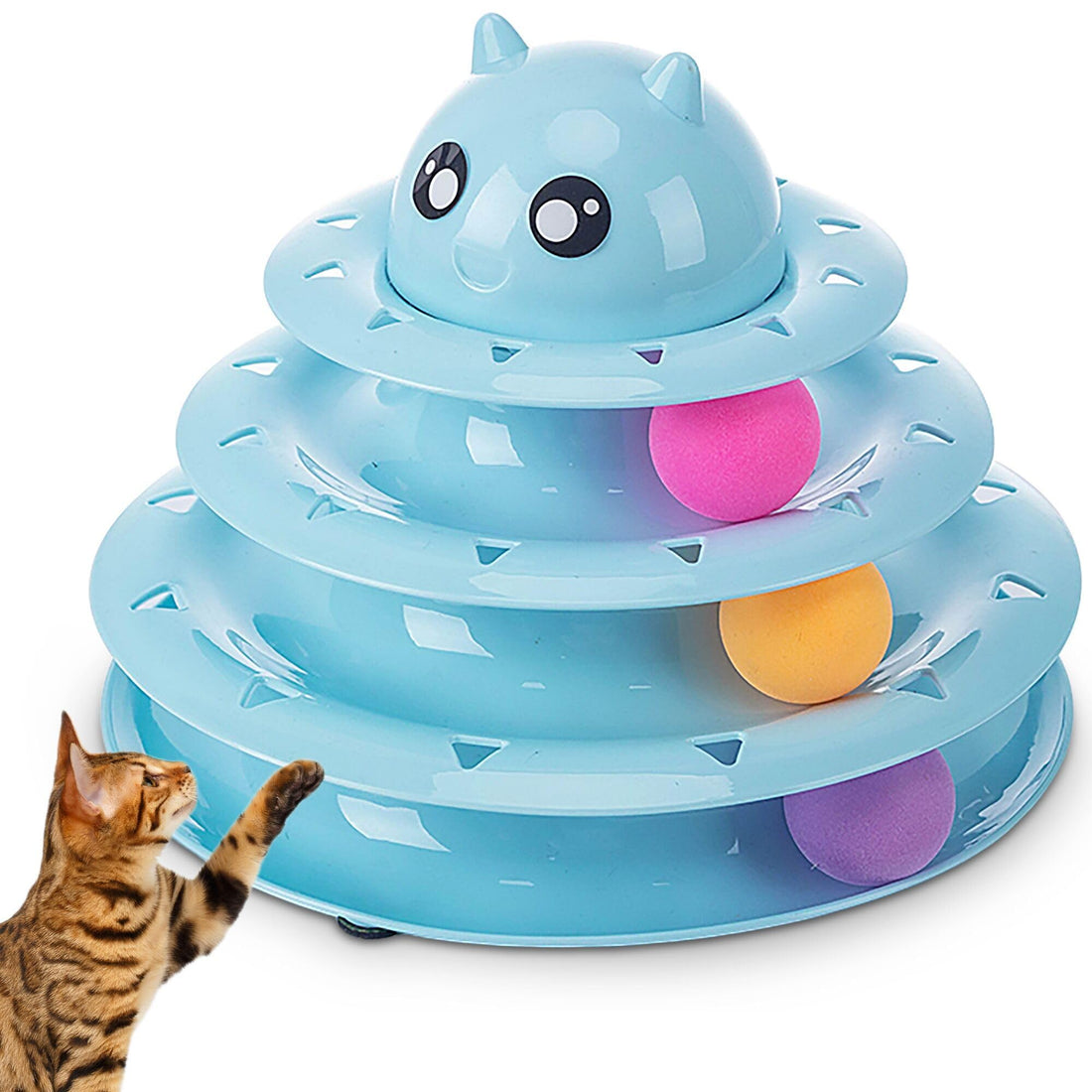 Vealind Cat Ball Three Tier Cat Tower Track Interactive Pet Toy 3-Level Colourful Balls in a Circle Tower Fun Mental Physical Exercise Puzzle for cats