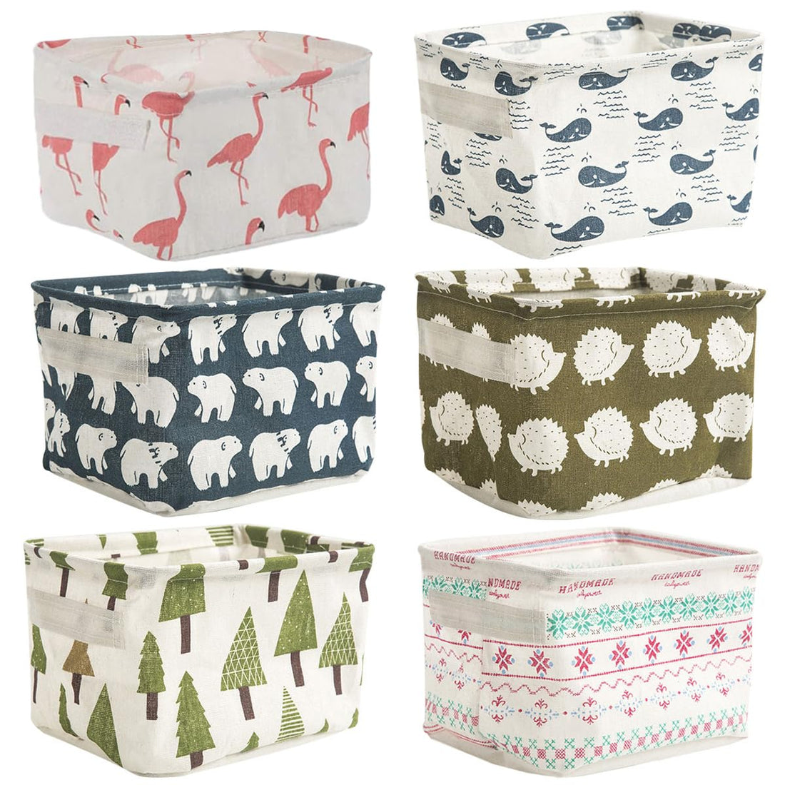 6 Pcs Canvas Storage Bins Baskets Cartoon Storage Box Small Foldable Storage Baskets with Handles for Bathroom Nursery Kids Toys Home Office