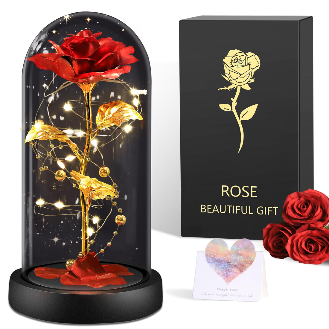 Gifts for Women, Eternal Rose in Glass, Birthday Gift for Mum, Beauty and the Beast Roses, Wedding Anniversary Gift for Wife, You, Girlfriend (Classic Red Rose)