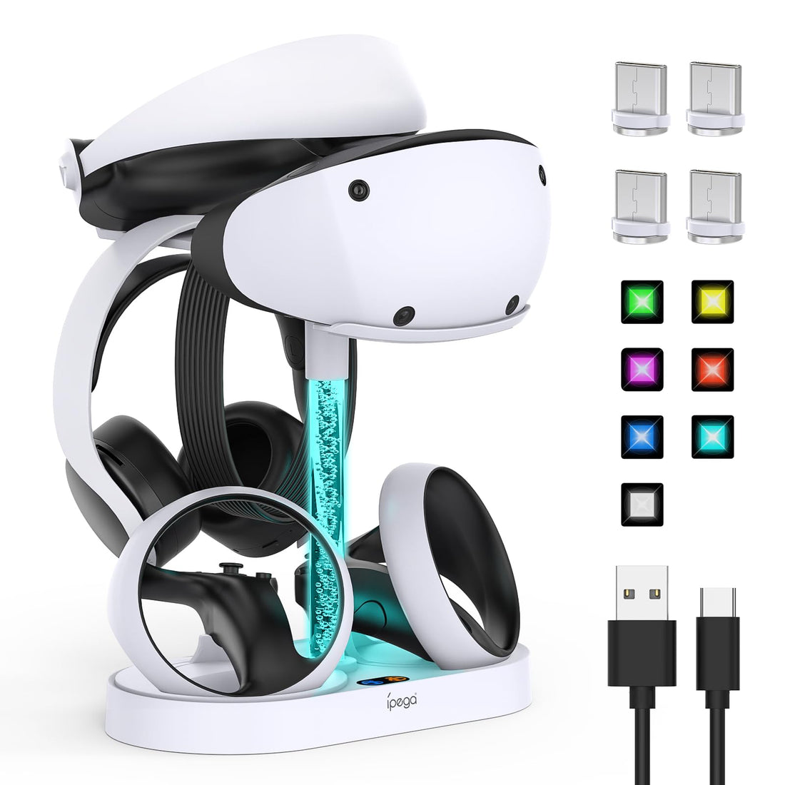 FASTSNAIL Charging Station for PSVR2, LED Stand for PS5 VR Headset & Sense Controller with 10 RGB Light, Accessories Compatible with PlayStation VR2