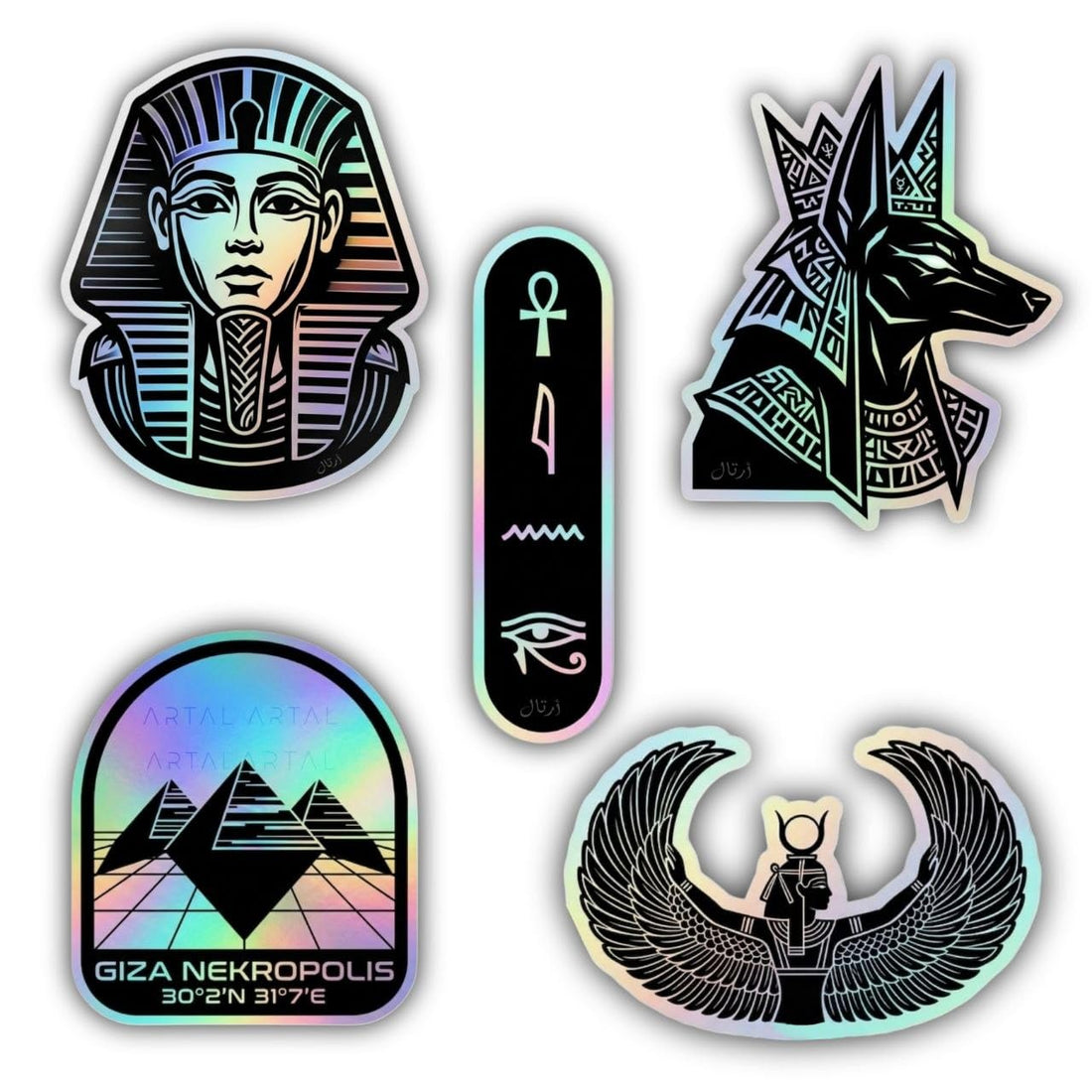 Vinyl Stickers - 6x6 cm Durable & Waterproof Decals for Laptops, Phones, and Notebooks by Artal (Holographic pharaohs)