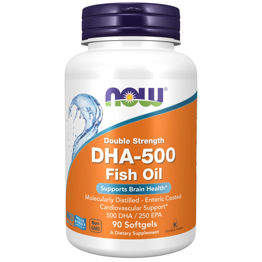 NOW Supplements, DHA-500 with 250 EPA, Molecularly Distilled, Supports Brain Health*, 90 Softgels