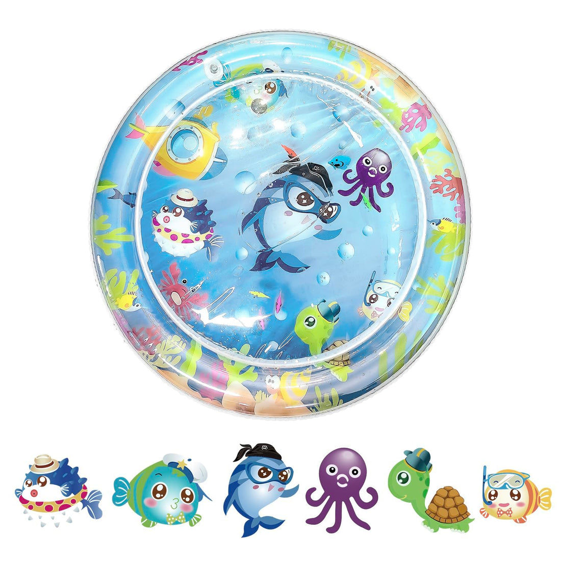 Ocean-Themed Round Sensory Water Play Mat for Cats - Thickened Non-Slip Cat Water Mat with Floating Fish Design, Interactive Pet Toy for Indoor Cats, Durable & Easy-Clean Playmat (Spectacled Dolphin)