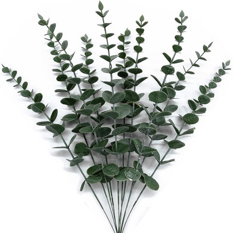 Artificial Eucalyptus Leaves Stems Fake Plant 10 Pcs, Faux Branches Flexible Stem Decoration Arrangements Greenery Leaf for Home Farmhouse Wedding Bouquets Table Centerpieces Vases Flower Floral Décor