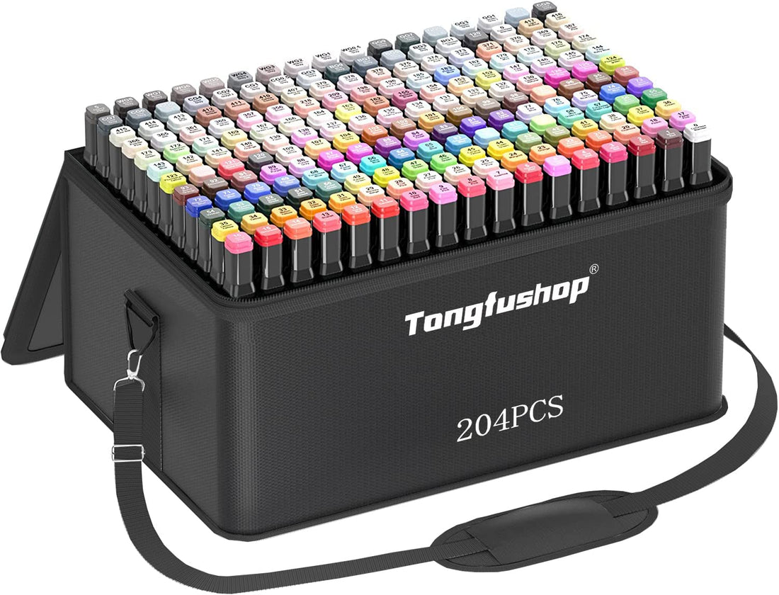 Tongfushop 204 Colours Marker Set, Double Tips, Doodle Quick, Graffiti Pens for Painting, Sketching, Manga