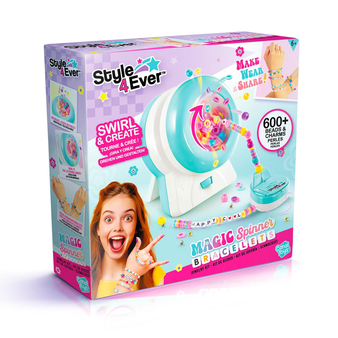 Style 4 Ever Magic Spinner Bracelets – DIY Friendship Bracelet Maker Kit (600+ Beads & Charms, Bead Spinner Tool) – Easy Craft Gift for Kids 6+ - Create Colourful Bracelets in Under 2 Minutes