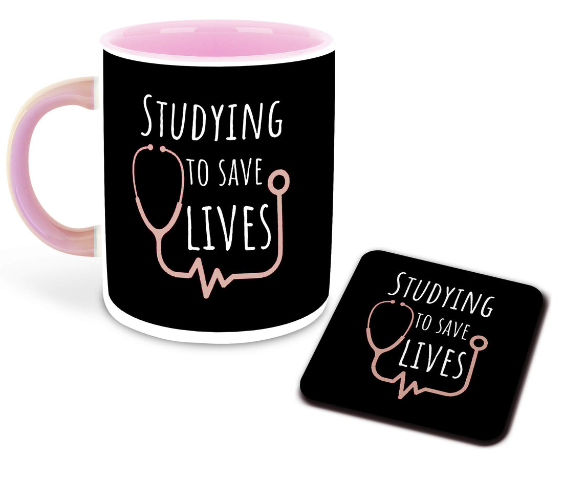 What's Your Kick Future Doctor Inspired Ceramic Coffee Mug - Pink Inner Color with Coaster - Gift for Birthday - Multi 12