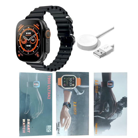 T900 Ultra Smart Watch for Women & Men, 1.99 inch HD Screen & 49mm, BT Calling, Health & Fitness Tracking Strap Random color, Multiple Sports Modes, Wireless Charging, IP68 Water Resistant (Black)