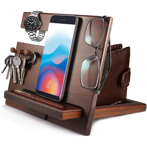 Gifts for Men Bedside Organiser Wood Phone Docking Station Dad Birthday Gift for Him Nightstand Key Wallet Watch Stand Mens Gifts for Xmas Presents for Dad Husband Boyfriend Anniversary & Christmas