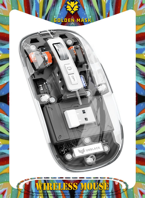 UNBLACK Wireless Mouse Crystal Transparent, Gaming Adjustable DPI, Triple 2.4G Mode Switching Bluetooth 2, Rechargeable digital display Silent Mouse for PC Laptops Mac iPhone Android - (GREY)