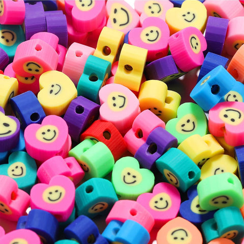 Street27® 60pcs Mixed Colors Polymer Clay Smiley Face Spacer Beads, Assorted Happy Face Slice Beads for Women Girls Jewelry Making Handmade DIY Bracelet Necklace Hair Clip Accessories (Heart Smiley)