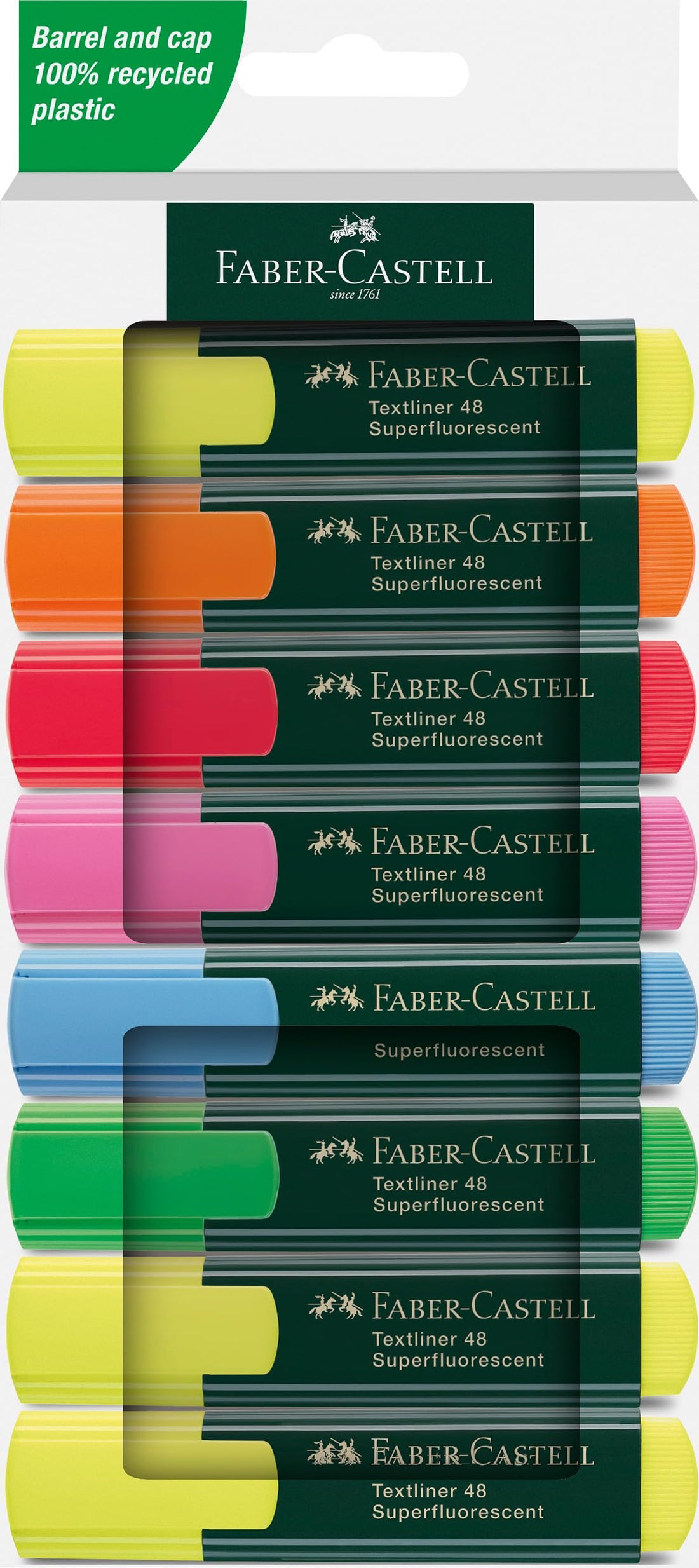 Faber-Castell 254848 Highlighter Set 48, Pack of 8, Neon Colours, with Durable Chisel Tip, Line Width 1-5 mm, Refillable