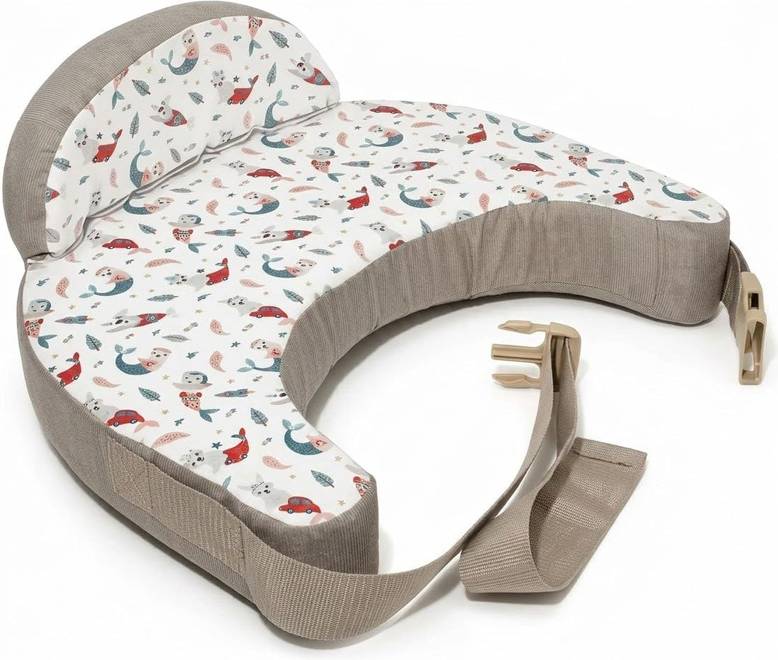 Breastfeeding Pillow, Multifunctional Large Size with Washable Cover 100% Cotton, Adjustable Waist Belt BY HAPPY KIDDO (BIEGE)