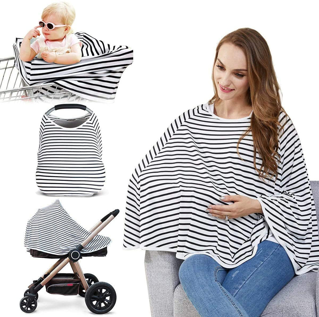 Moro Moro 3 Stretchy Baby Car Seat Cover With 4-In-1 Multi-Use For Baby Car Seat & Nursing/Versatile Breastfeeding Scarf & Stroller & Feeding High Chair Cover For Baby Girls