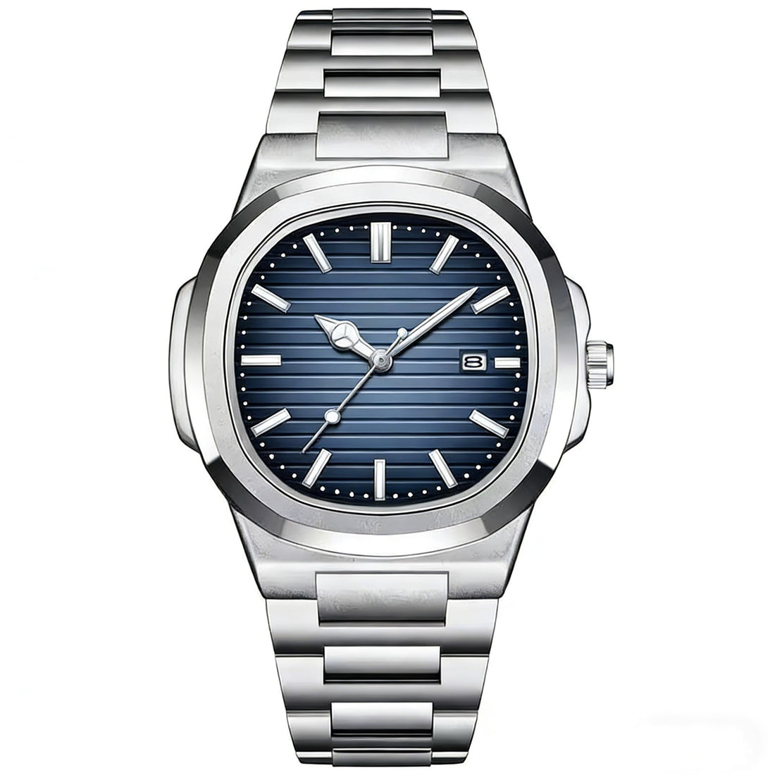 TWINKLYN Luxury Men's Wrist Watch - Silver Stainless Steel Band Classic Sport Design with Dial and Date Indicator - Precise Quartz Movement Waterproof - Perfect for Business and Occasions