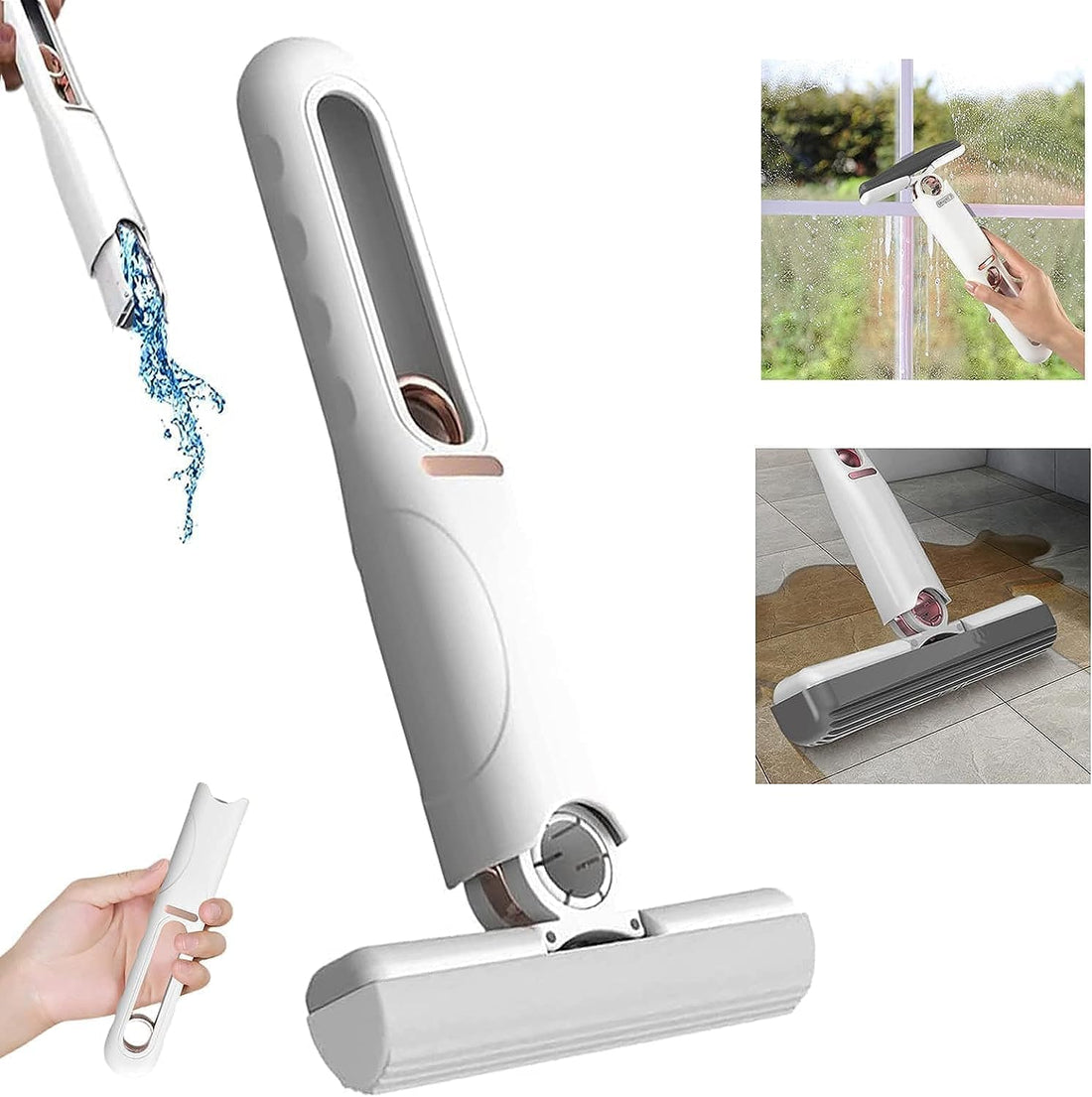 ALQALAA Portable Self-Squeeze Mini Mop, Lazy Hand Wash-Free Strong Absorbent Mop, Wet and Dry Use Cleaning System for Small Spaces,Sponge Mop for Bathroom Kitchens Tableware Desktop Glass (White)