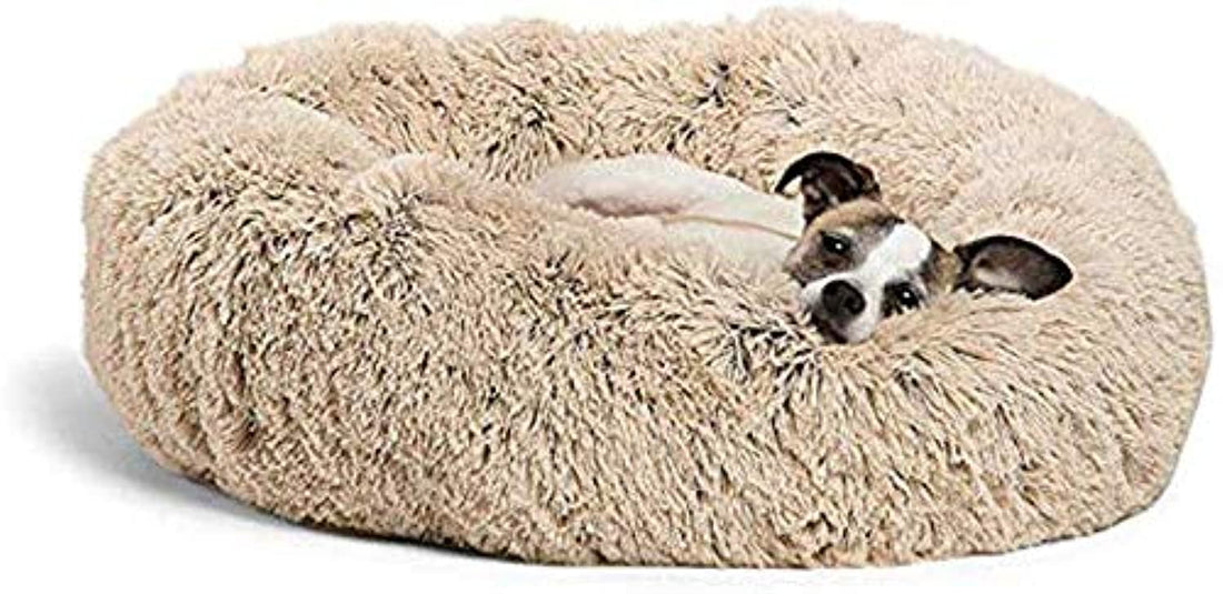 Deluxe Round Pet Bed/Pet Nest for Dogs And Cats, Cute Soft Pillows, Round Donut-Shaped Nest/Pet Bed (Cat And Small Dog), 5 Sizes,Beige,100cm