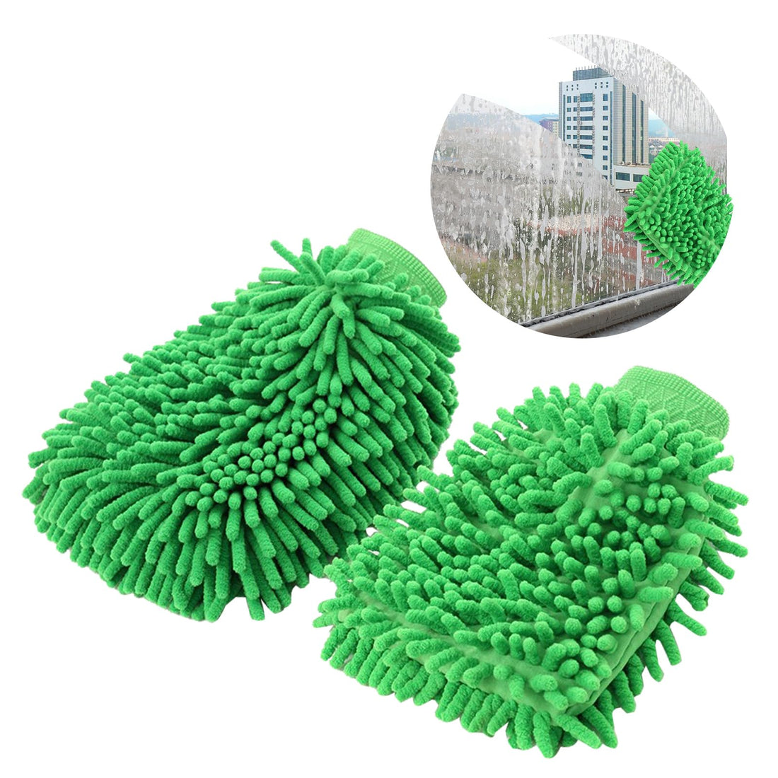 1 Pack 2 Green Car Wash Mitt Microfiber, Deluxe Scratch Free Microfiber Wash Mitt,9 Inches X 5.5 Inches Car Washing Care Cleaning Kit.