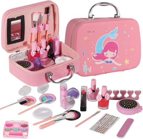 Kids Makeup Kit - Washable Toys for Girls With Mermaid Pattern Tote Bag, Princess Dress Up Game for 6-12 Years generic Old, Birthday Gift (Pink)